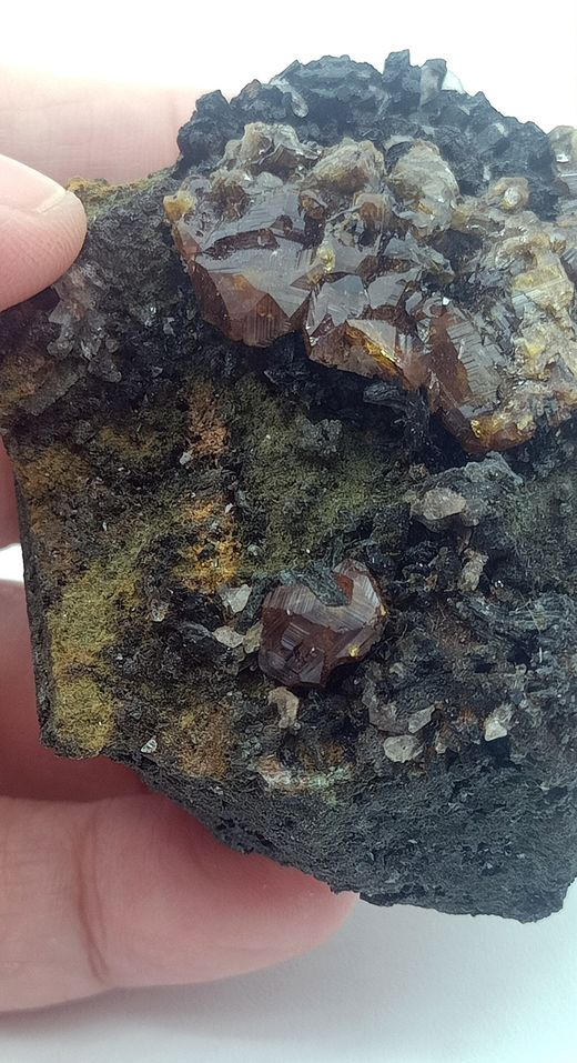 Cristales de Andradita sobre Hedenbergita