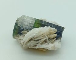 Cristal bicolor de Turmalina sobre Clevelandita