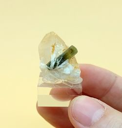 Cristal de Turmalina recubierto de Albita sobre Cuarzo