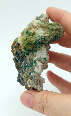 Dioptasa sobre Calcita con Duftita - Ex colección Folch