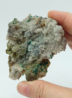 Dioptasa sobre Calcita con Duftita - Ex colección Folch