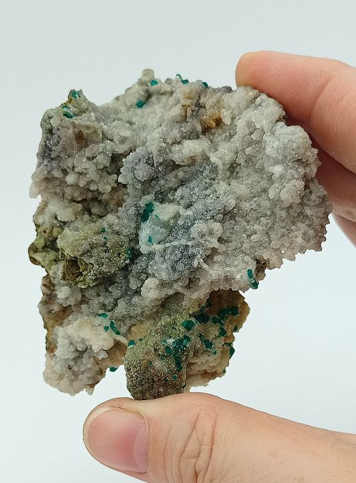 Dioptasa sobre Calcita con Duftita - Ex colección Folch