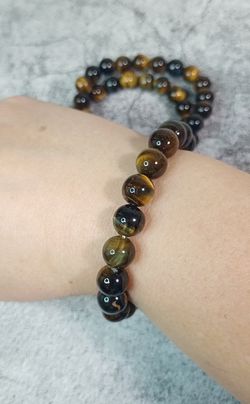 Pulsera "3 ojos" (Ojo de Tigre, Ojo de Buey, Ojo de Halcón) en bola de 10 mm