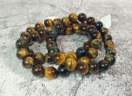Pulsera "3 ojos" (Ojo de Tigre, Ojo de Buey, Ojo de Halcón) en bola de 10 mm