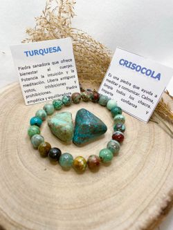 Pulsera de Turquesa y Crisocola en bola 8mm