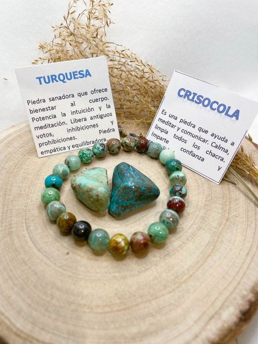 Pulsera de Turquesa y Crisocola en bola 8mm