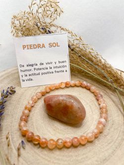 Pulsera de Piedra Sol en bola de 4 mm.  (Oligoclasa)