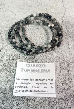 Pulsera de Cuarzo turmalinado facetado en 4 mm