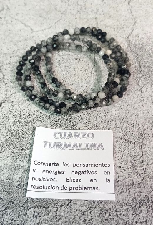 Pulsera de Cuarzo turmalinado facetado en 4 mm