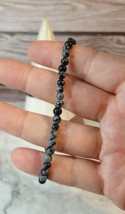 Pulsera de Obsidiana nevada bola lisa 4 mm