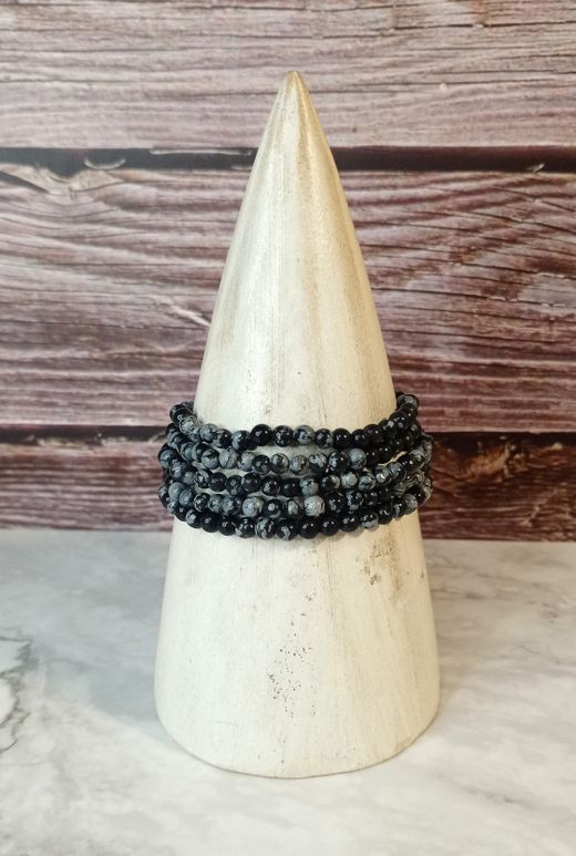 Pulsera de Obsidiana nevada bola lisa 4 mm