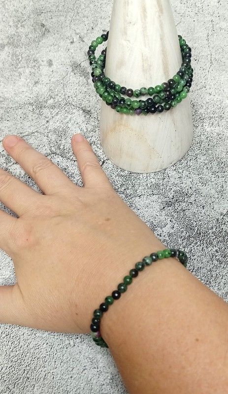 Pulsera de Rubí con Zoisita bola lisa 4 mm