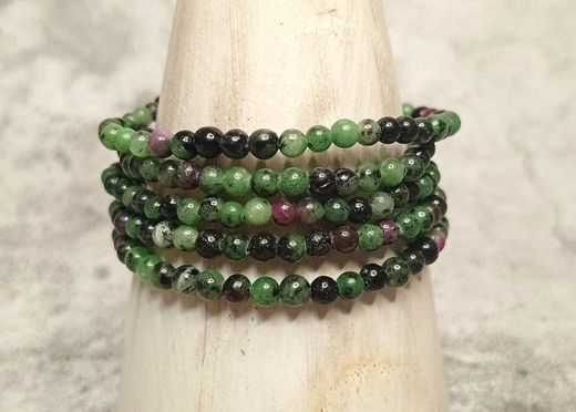 Pulsera de Rubí con Zoisita bola lisa 4 mm