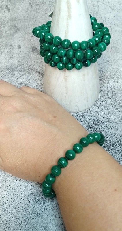 Pulsera Malaquita en bola de 8 mm