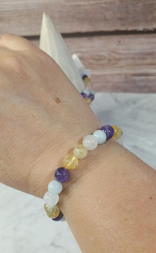 Pulsera Mix cuarzos bola lisa 8 mm