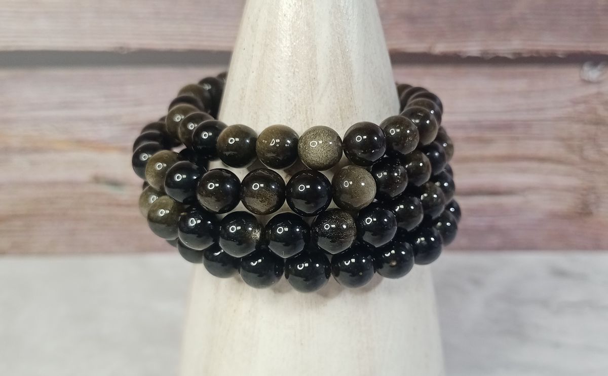 Pulsera Obsidiana dorada 8 mm bola lisa