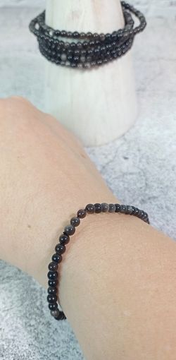 Pulsera Obsidiana plata bola de 4 mm