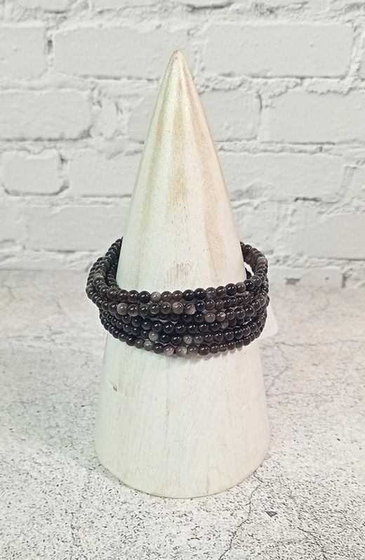 Pulsera Obsidiana plata bola de 4 mm