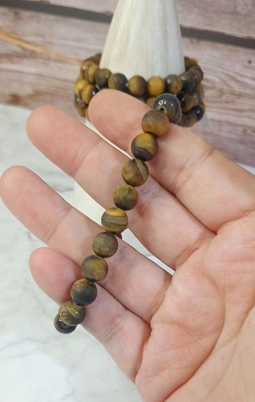 Pulsera Ojo de Tigre 8 mm bola lisa mate