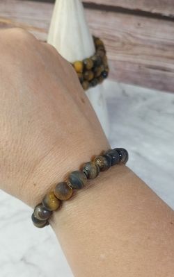 Pulsera Ojo de Tigre 8 mm bola lisa mate