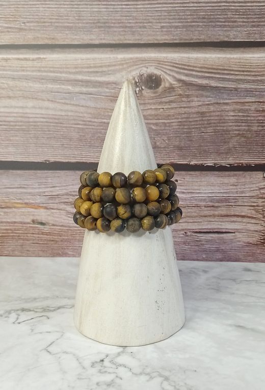 Pulsera Ojo de Tigre 8 mm bola lisa mate