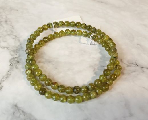 Pulsera Peridoto (Olivino) bola lisa 4 mm