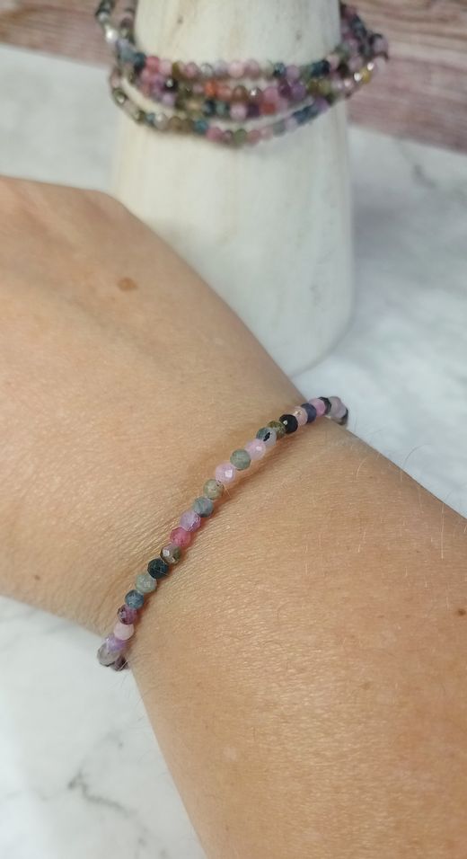 Pulsera Turmalina multicolor facetada 3 mm